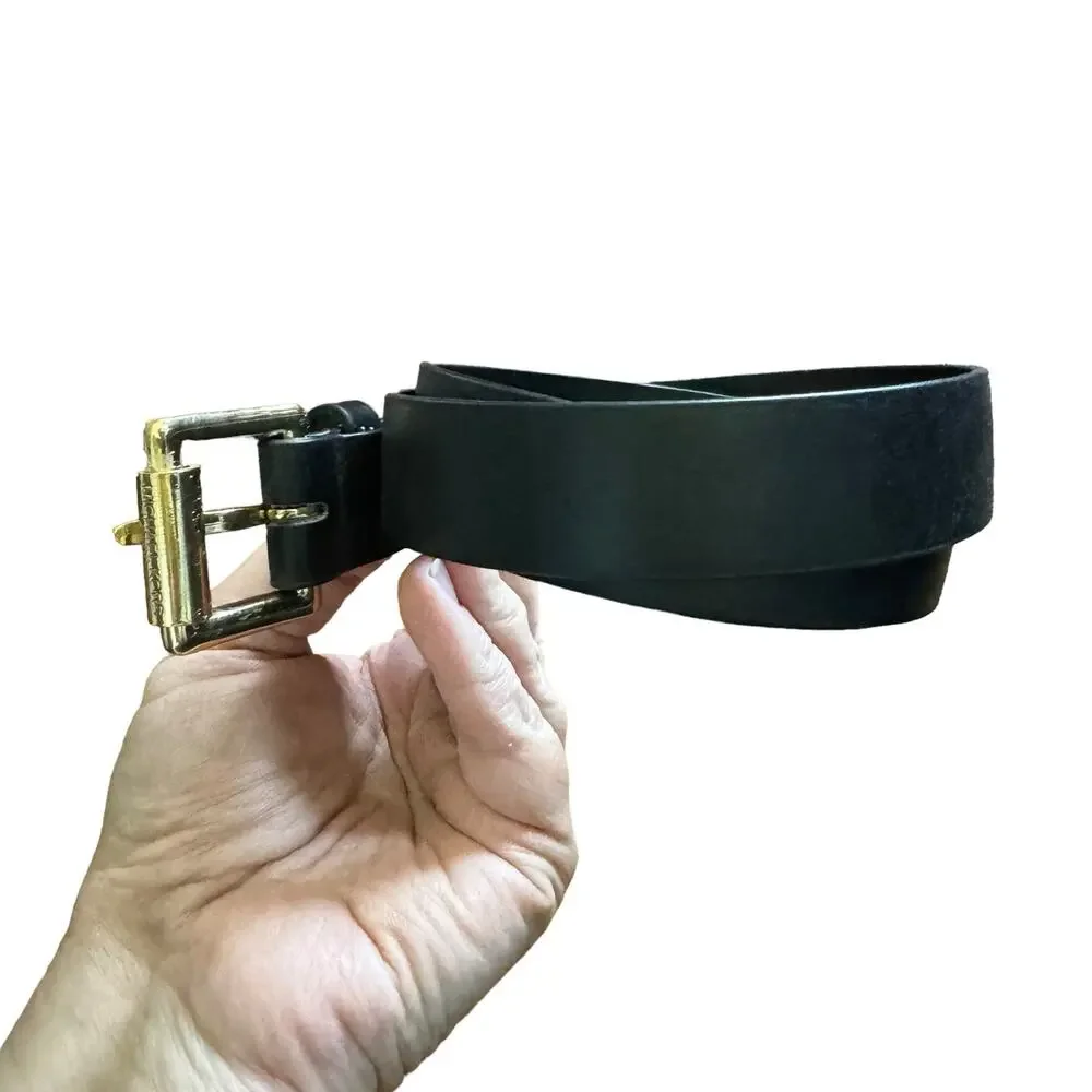 Michael Kors Black Faux Leather Belt Skinny Gold Style Buckle Size 12 Classic